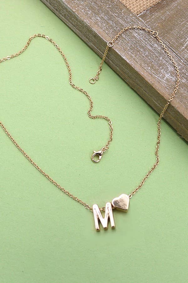 JOSSLYN by wall to wall - Wholesale Pendant/Charm Necklace - BRASS MONOGRAM INITIAL HEART CHARM NECKLACE | 80N1508