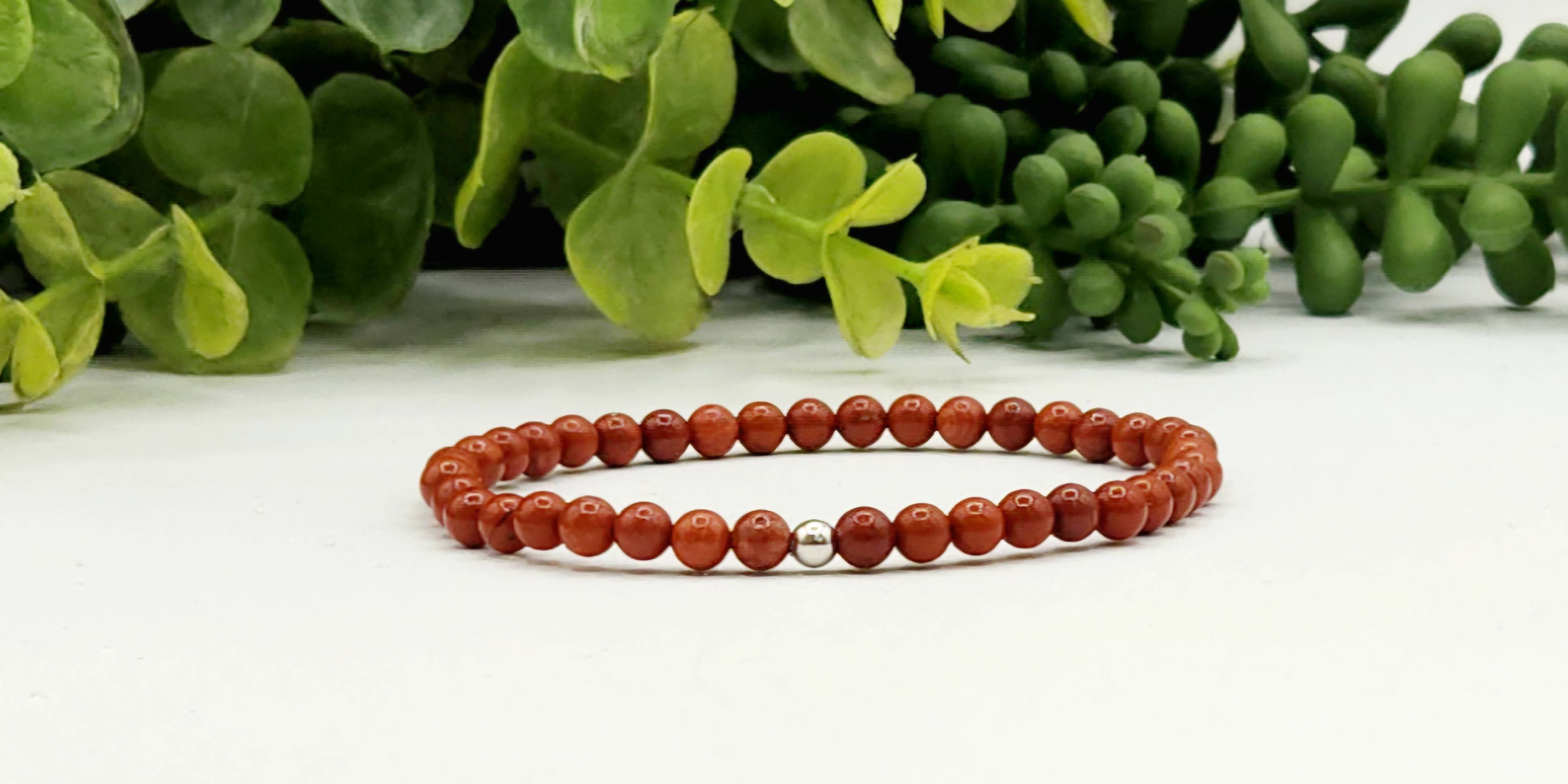 Meraki Gemstones - Wholesale Beaded Bracelet - Red Japser Gemstone Stretchable Bracelet 4MM beads-7.5" L1