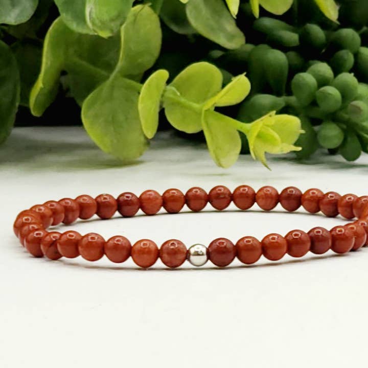 Meraki Gemstones - Wholesale Beaded Bracelet - Red Japser Gemstone Stretchable Bracelet 4MM beads-7.5" L1