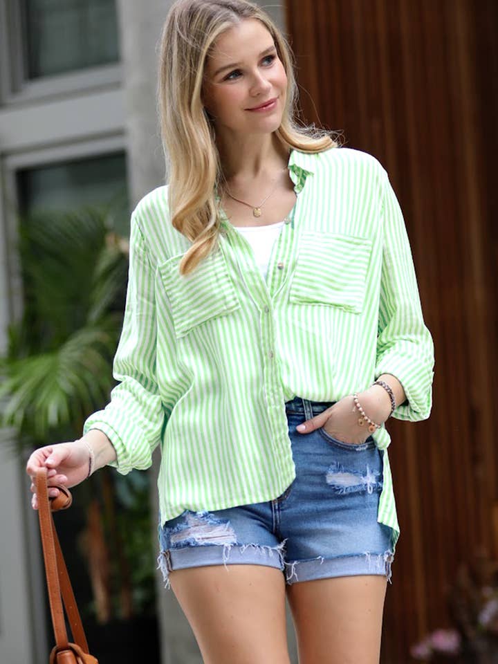 LIME-179421 „Gestreifte Hemden mit aufgerollten Ärmeln“ für den Großhandel auf Faire0