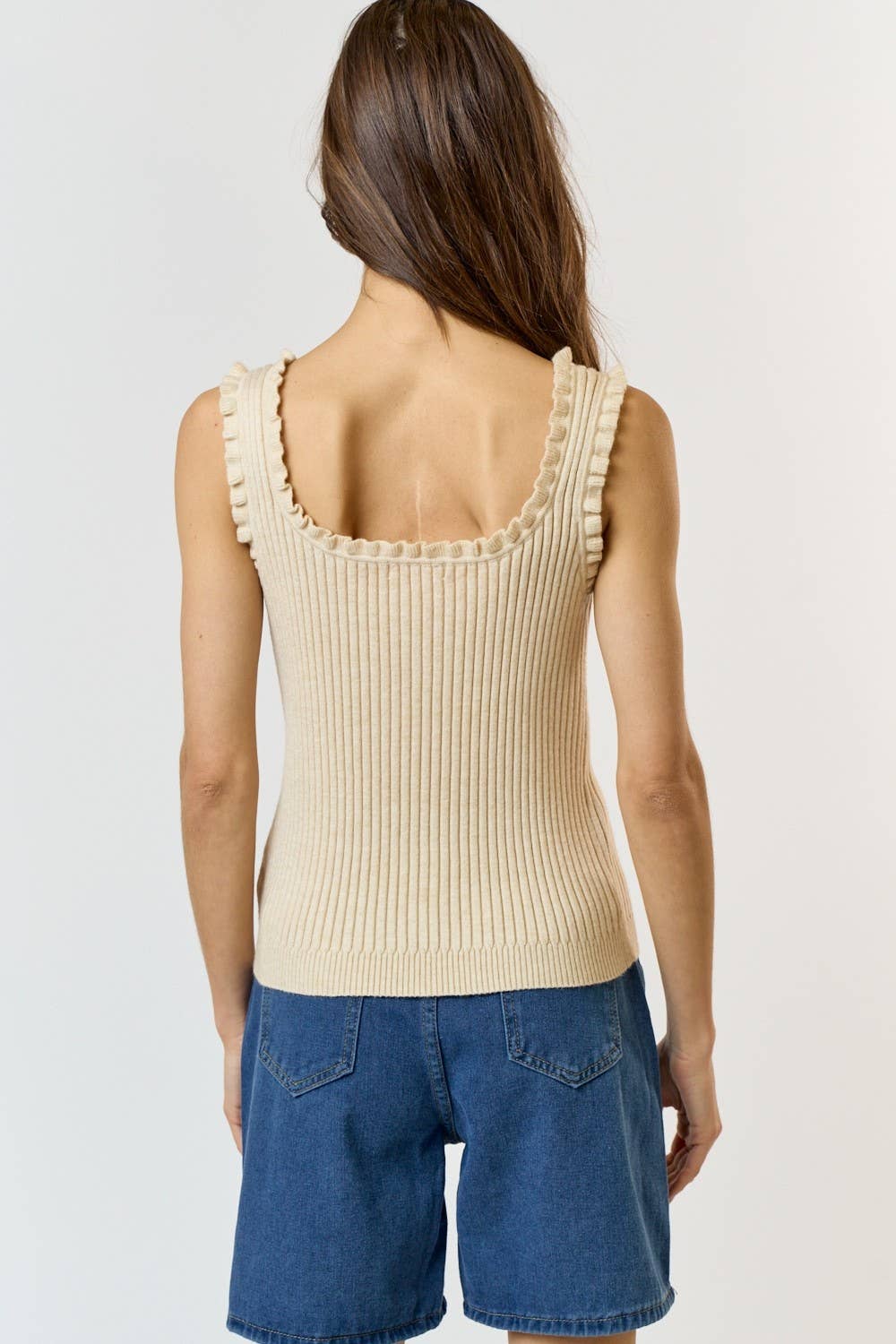 Lalavon - Wholesale Knit Top - Women's - ILT3740 3D Crochet Flower And Ruffled Hem Knit Tank Top 4