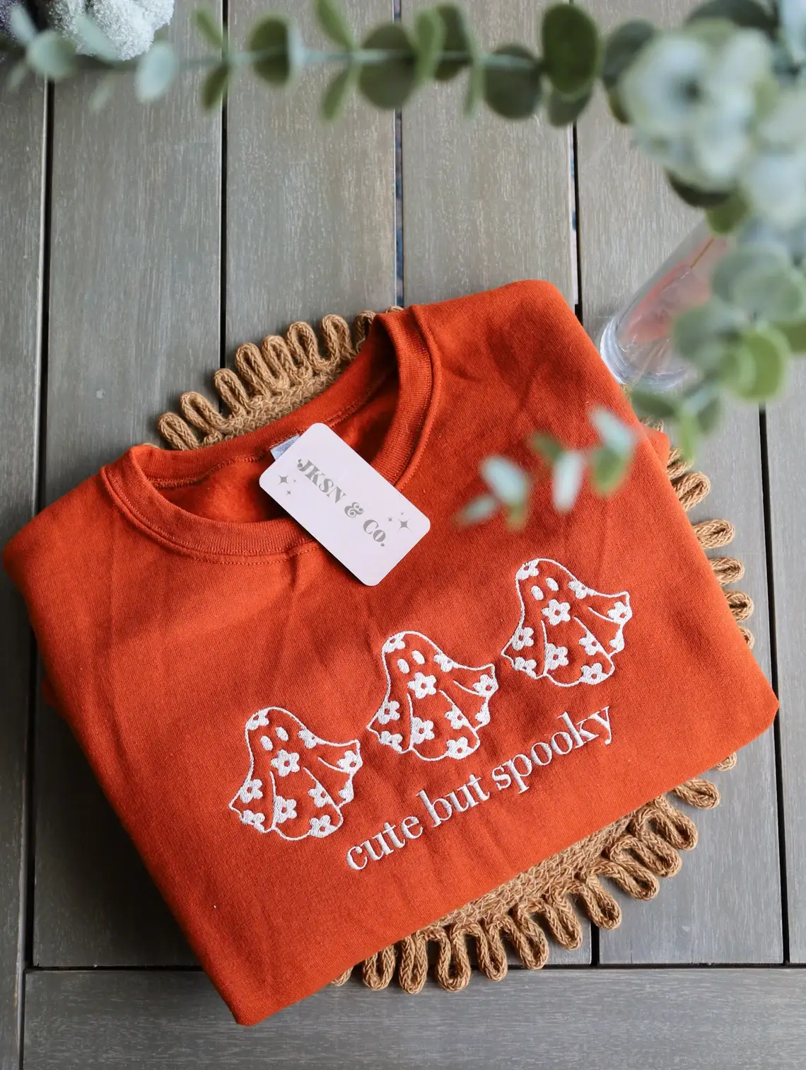 JKSN & Co. - Wholesale Graphic Sweatshirt - Women's - Cute But Spooky Ghost Embroidered Sweatshirt 0