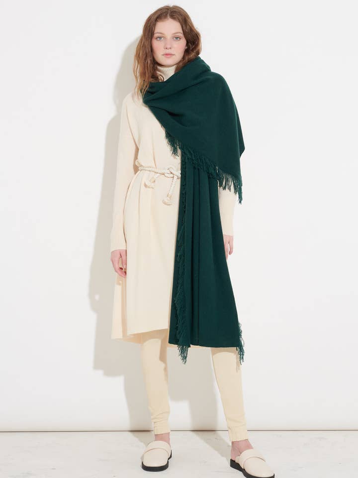 Oversized Cashmere Fringe Shawl - Estate green for wholesale by CASHMERISM