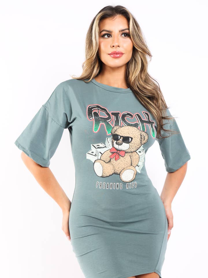 Rich bjørn trykt t-shirt kjole for engroshandel hos K Too