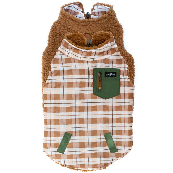Lucy & Co. - Wholesale Pet Vest - Dog - The Plaid Hike Reversible Teddy Vest1