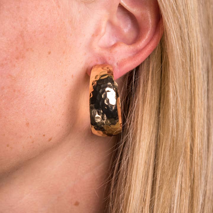 West & Co. - Wholesale Hoop Earrings - 1.25" Gold Hammered Hoop Earring