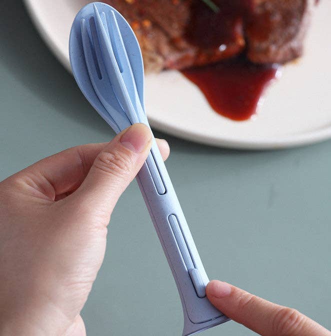 Mix Match Colors Biodegradable Reusable Wheat Straw Cutlery Set for wholesale on Faire3