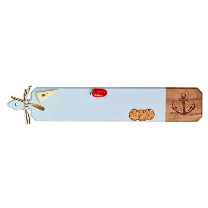 Sophistiplate - Wholesale Cheese Board - Acacia Heirloom Board w/ Handle Skinny in Light Blue Color | Anchor | 34 X 6"