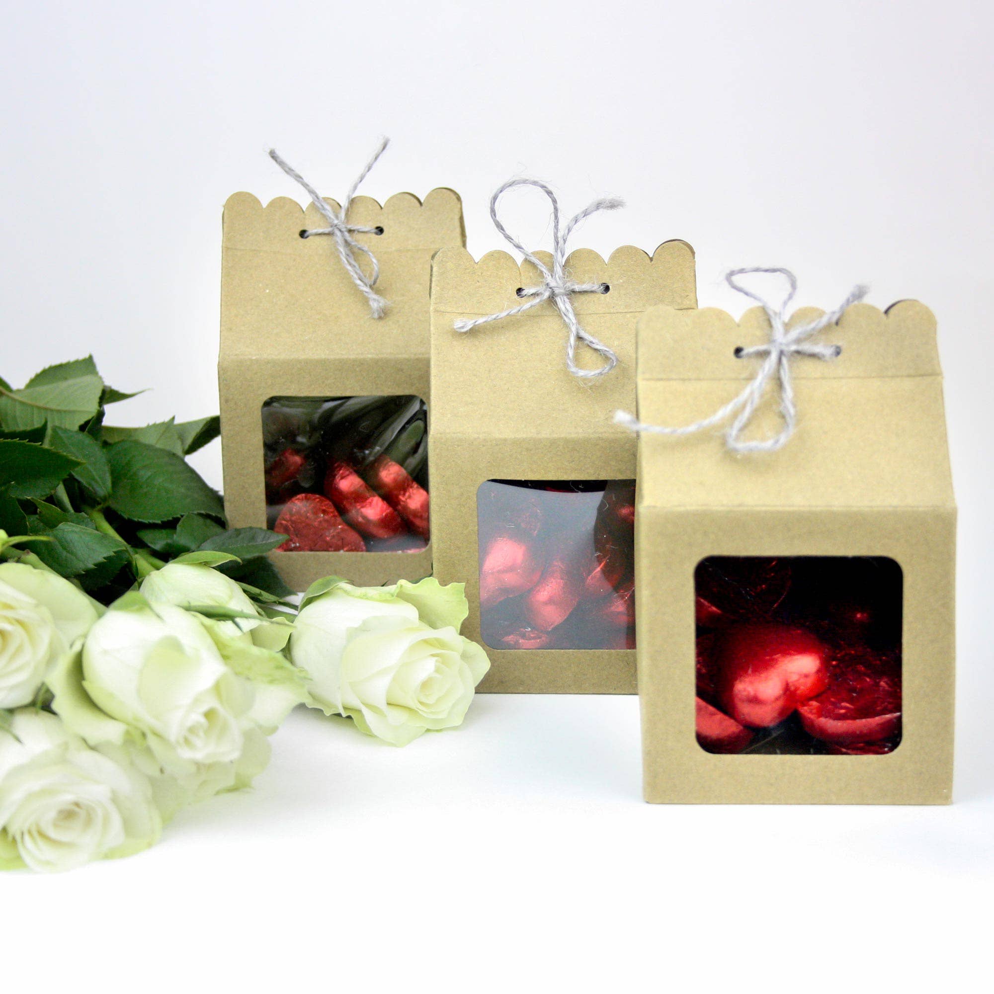 Emartbuy - Wholesale Gift Box - Kraft Gift Box with Clear Window and Twine Closure Pack of 30