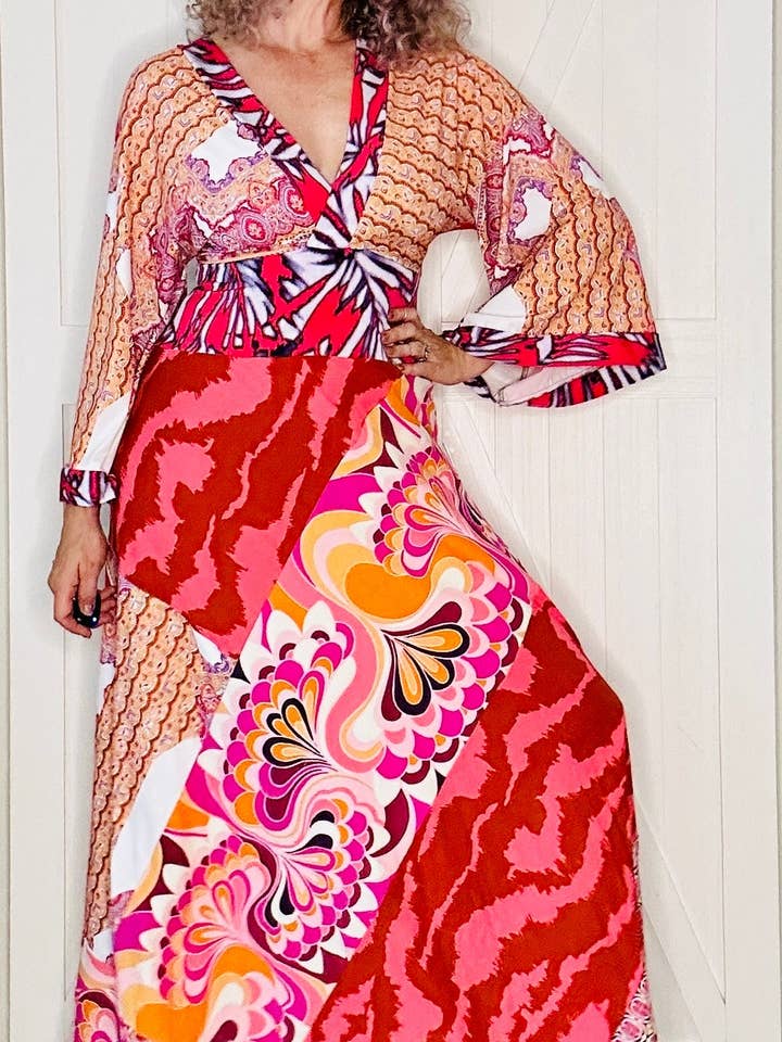 Vestido Maxi Quimono Vermelho em Retalhos por atacado de Aerial Clothing sRQ