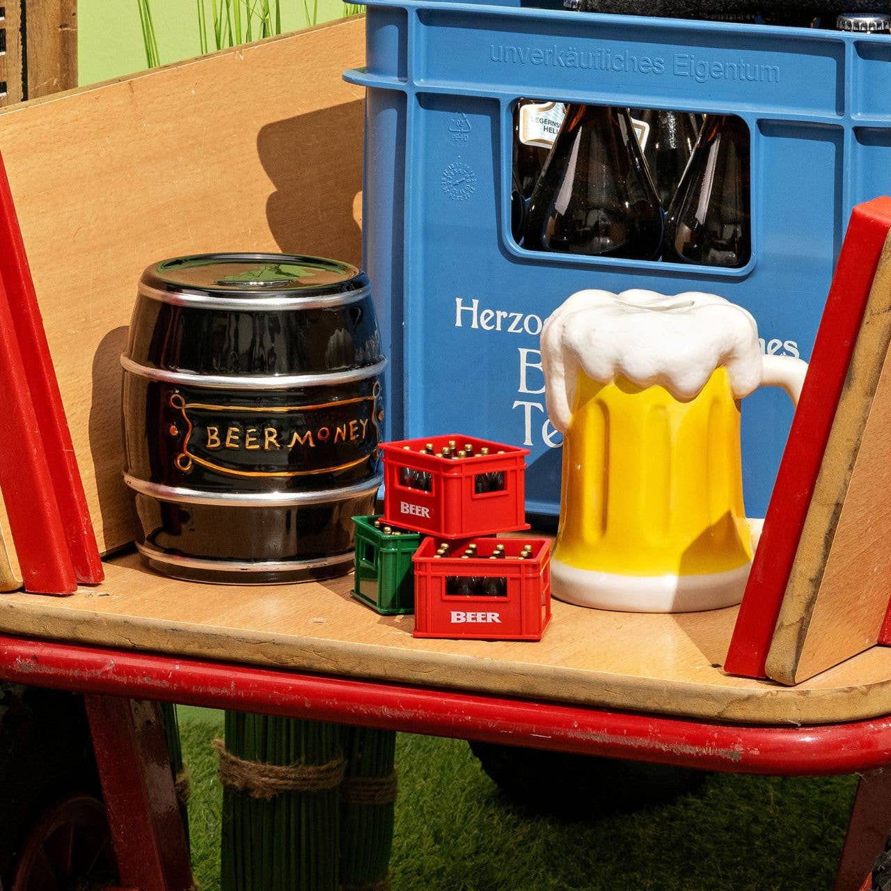 Wurm - Vente Ouvre-bouteille/tire-bouchon - Décapsuleur caisse de bière en plastique, métal rouge, vert double, (L/H/P) 6x6x6cm1