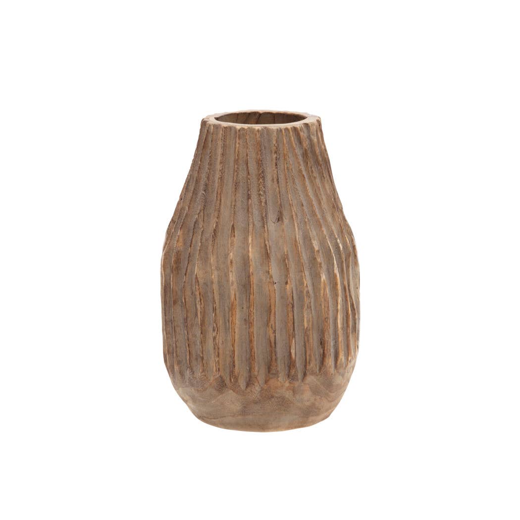 Sagebrook Home - Wholesale Vase - Decorative Vase - Ivory Wood Grooved Carved Texture, 9 in.4
