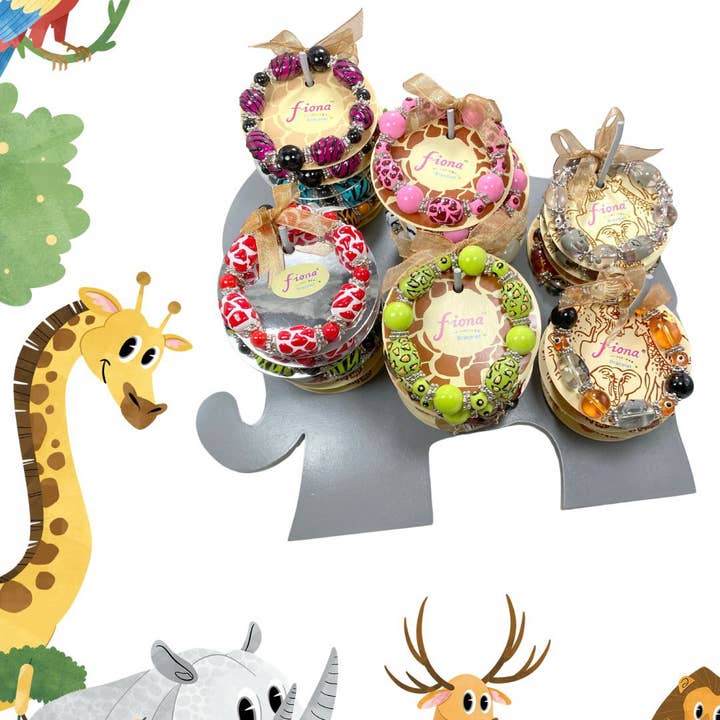Zoo Bracelet Safari Animal Print counter Display 36 pcs for wholesale by Fiona Accessories
