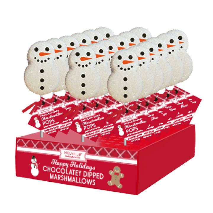 Snowman Marshmallow Lollipop w/ Chocolate Dip, 18ct Display for wholesale by Grandpa Joe's Candy Shop