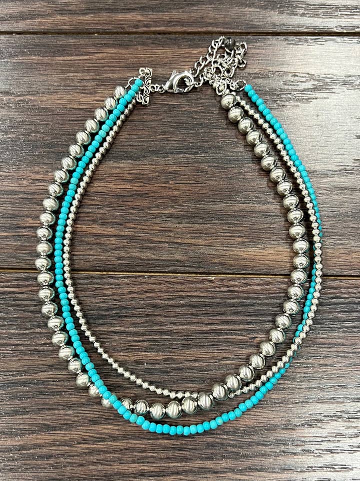 737783, Handmade 16" Silver Navajo Bead Necklace for wholesale by ISAC Trading Inc