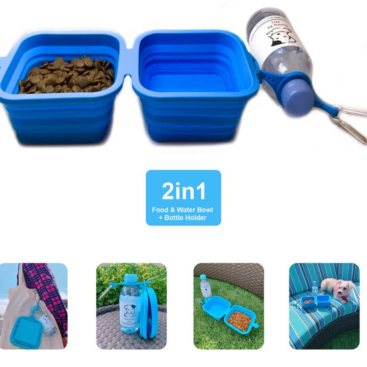 Silicone Collapsible Large Dog Bowl Set 3in1 BPA Free (Blue) for wholesale by Sunny Eli