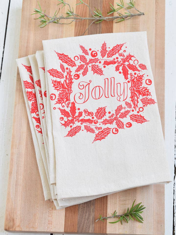 Tovaglioli natalizi, set di 4 Jolly in rosso brillante per la vendita all'ingrosso da parte di Hearth and Harrow