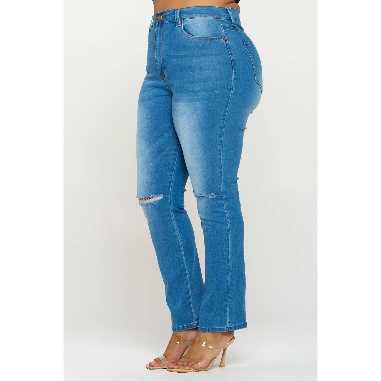 Blue Turtle - Wholesale Jeans - Women's - Plus Size Slit Knee High Waist Jean Light DH2025X6