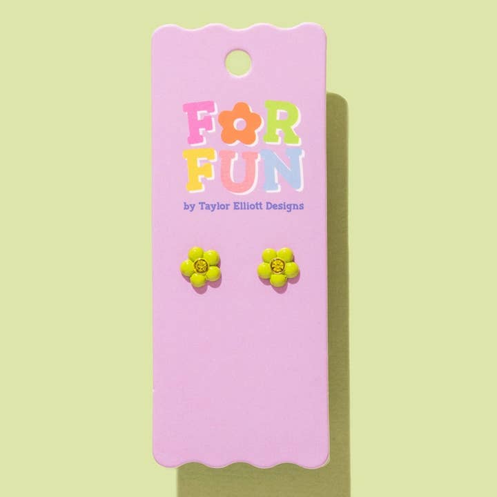 FOR FUN - Stud Earrings - Green Flowers - Ansley for wholesale by Taylor Elliott Designs