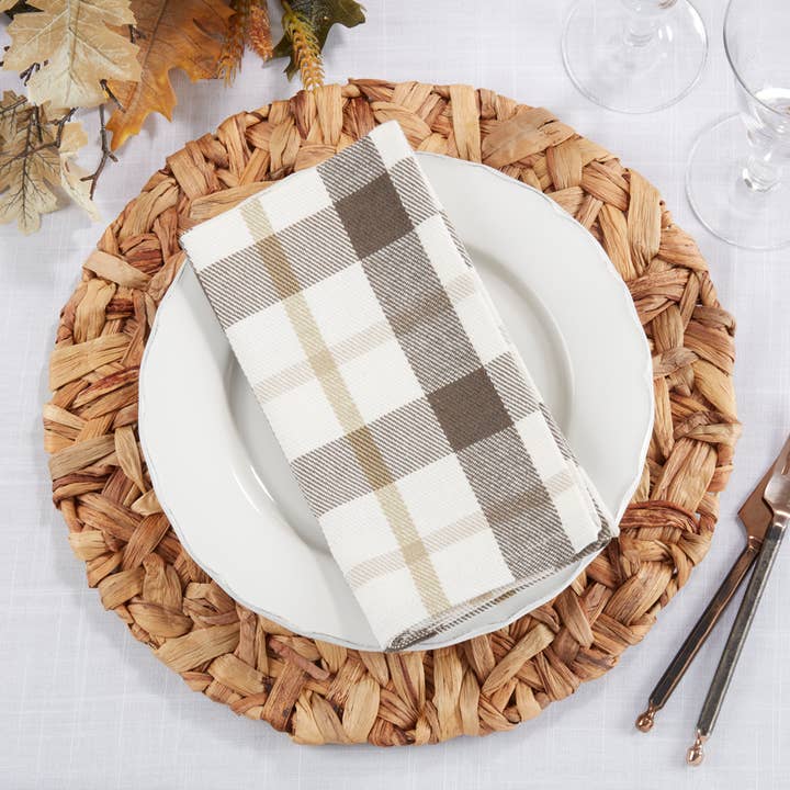 Grey Plaid White Cotton 20" Cloth Napkin for wholesale by Fennco Styles