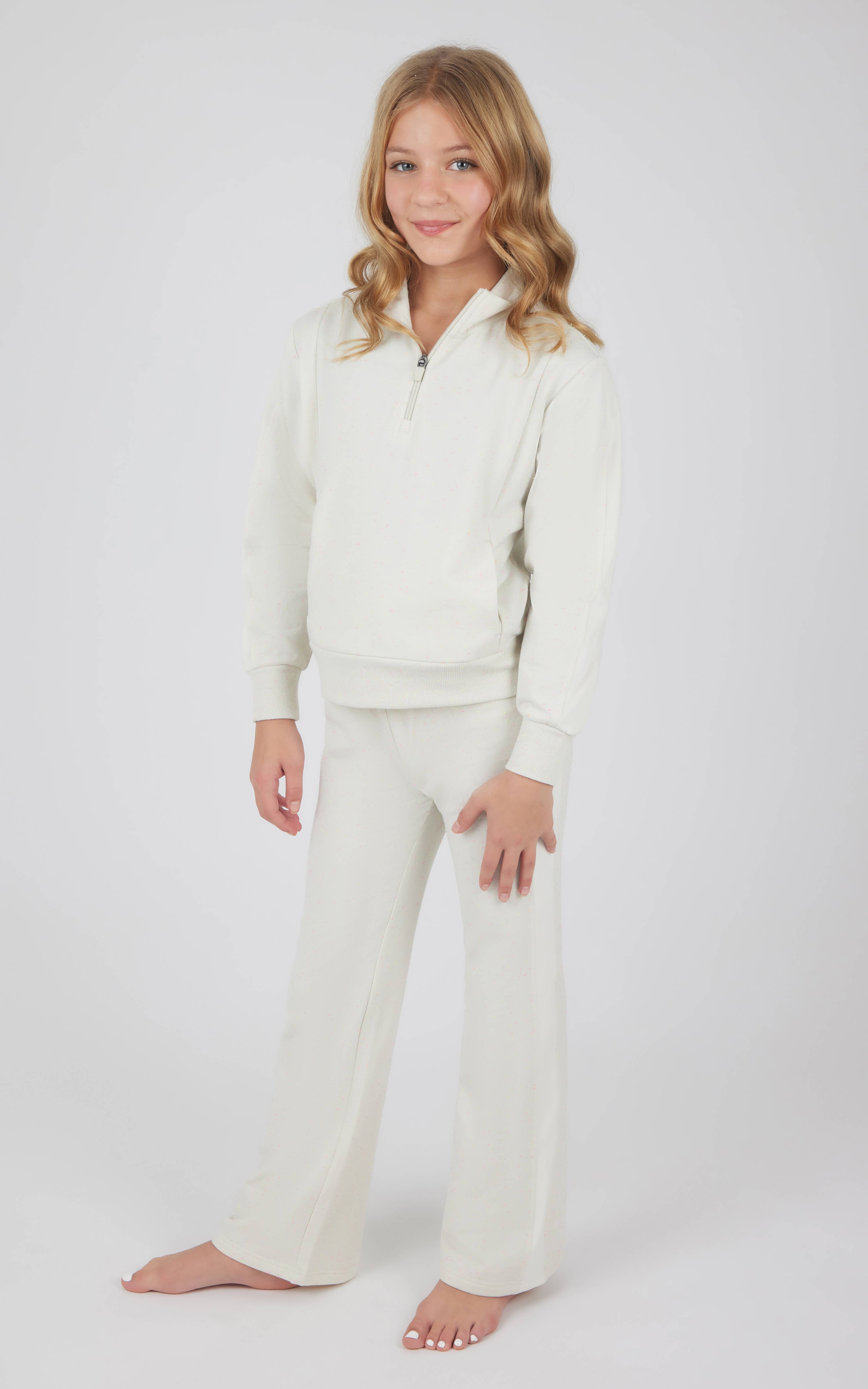90 Degree by Reflex & Yogalicious - Wholesale Lounge Set - Kids - Girls Confetti Half Zip Pullover and Flare Set2