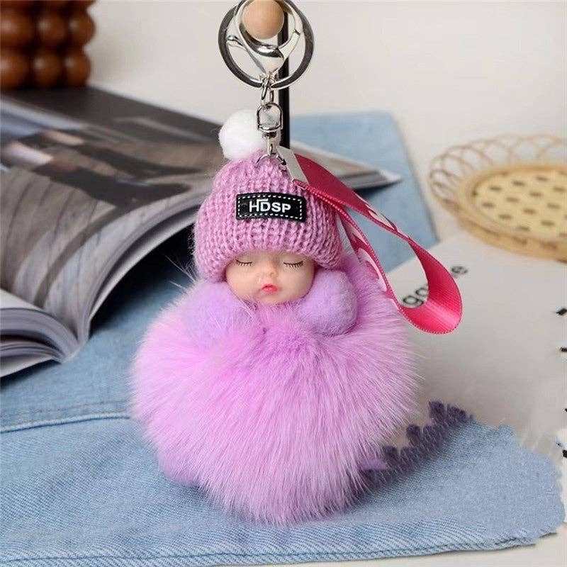 Plush Looks – wholesale Keychain – Women's – Fox Fur Cute Sleeping Baby Doll Car Key Bag Pendant Keychain4