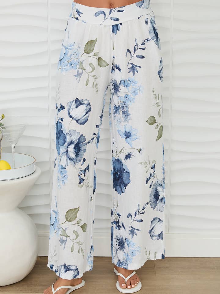 GARDENIA-PRINT WEITE LEINENHOSE (155010-GARDENIA) für den Großhandel von MILIO MILANO