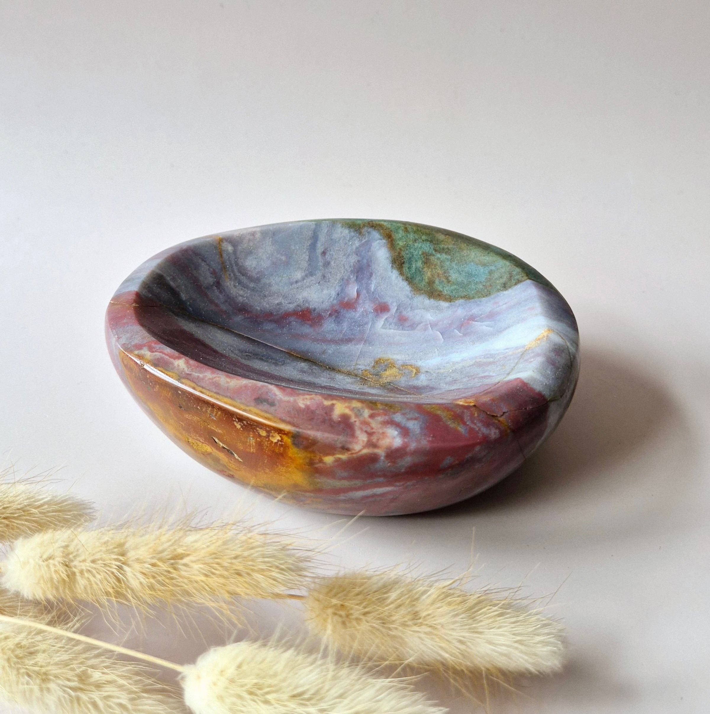 Moonlight Gemstones – wholesale Decorative plate/dish/bowl – XL Ocean Jasper bowl – Hand-polished gemstone bowl #2 – 700 grams1