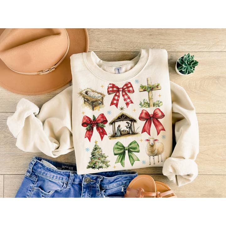 NVC Ecommerce LLC - Wholesale T-Shirt (Graphic) - Women's - Coquette Jesus Christmas Sweatshirt, Baby Jesus T-Shirt