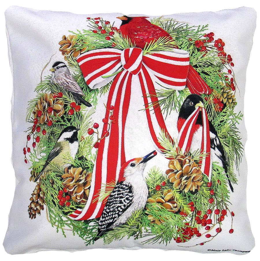Magnolia Casual - Wholesale Throw/Decorative Pillow - Pillow - Wreath w/Ribbon & Cardinal indoor / outdoor cushion0