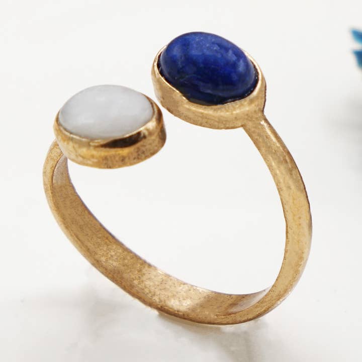 Anillo con piedras preciosas de lapislázuli y piedra lunar para venta al por mayor de Verna Artisan Works