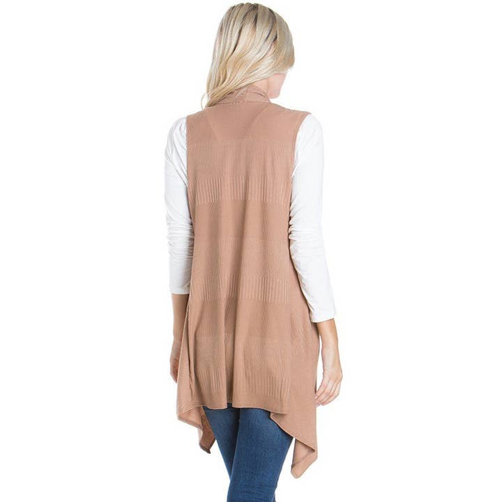 Azules Clothing – Cardigan - Mulher por atacado – Cardigan Duster sem mangas com nervuras e escovado macio8