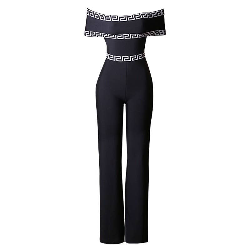 Noir JP014 Combinaison élégante à une épaule à bordure imprimée en vente sur Faire3