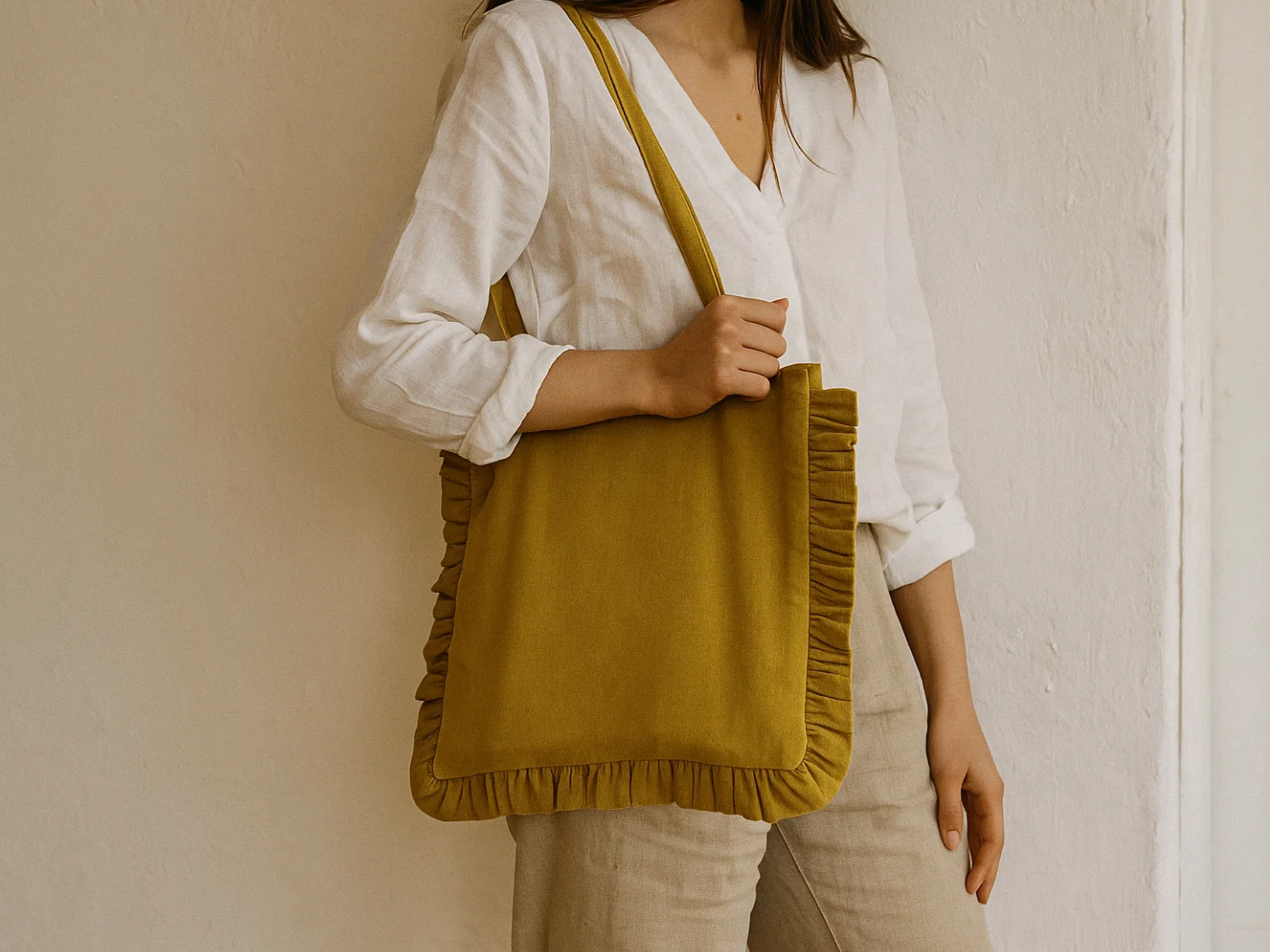 House of Kraft Jewelry & Accessories - Wholesale Tote Bag - Women's - Canvas Ruffle Tote | Canvas Colored Tote Bag | Unbranded 22