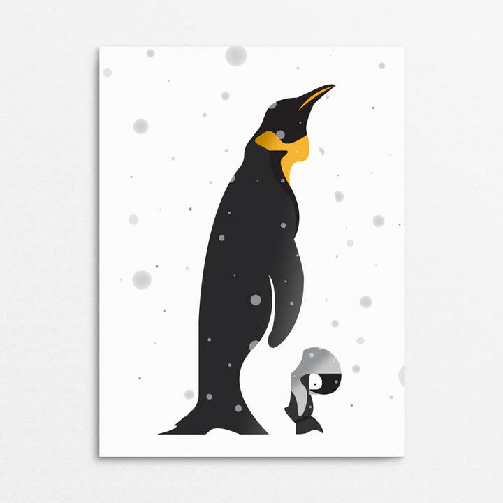 'Penguin and Baby' Greetings card for wholesale by Rachel Hunt Illustration