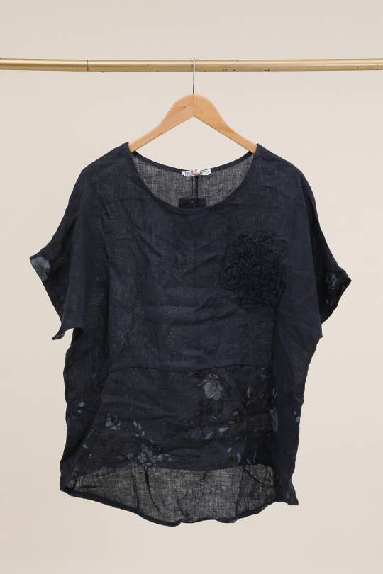 LÉA & LUC - Wholesale Tunic - Women's - Printed blouse with a flower in 100% Linen REF. 1206212