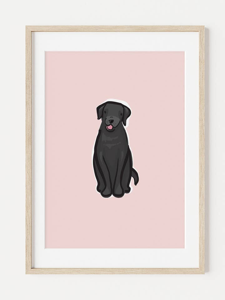 Pepper the Black Labrador Dog A5 Art Print for wholesale by Looksee Illustration