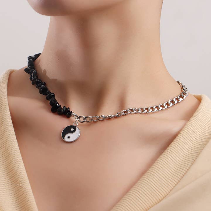 Gemscape UK - Wholesale Beaded/Pearl Necklace - Yin-Yang Chunky Sweater Stylish Trendy Boho Beach Chain Girl