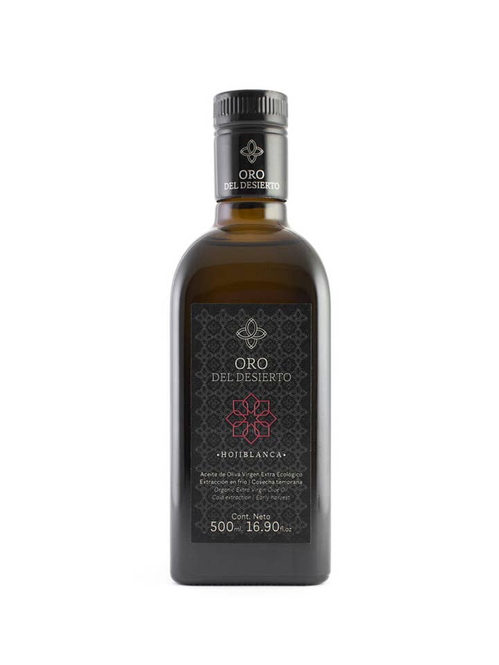 Hojiblanca økologisk olivenolie, 500 ml flaske for engroshandel hos Oro del desierto