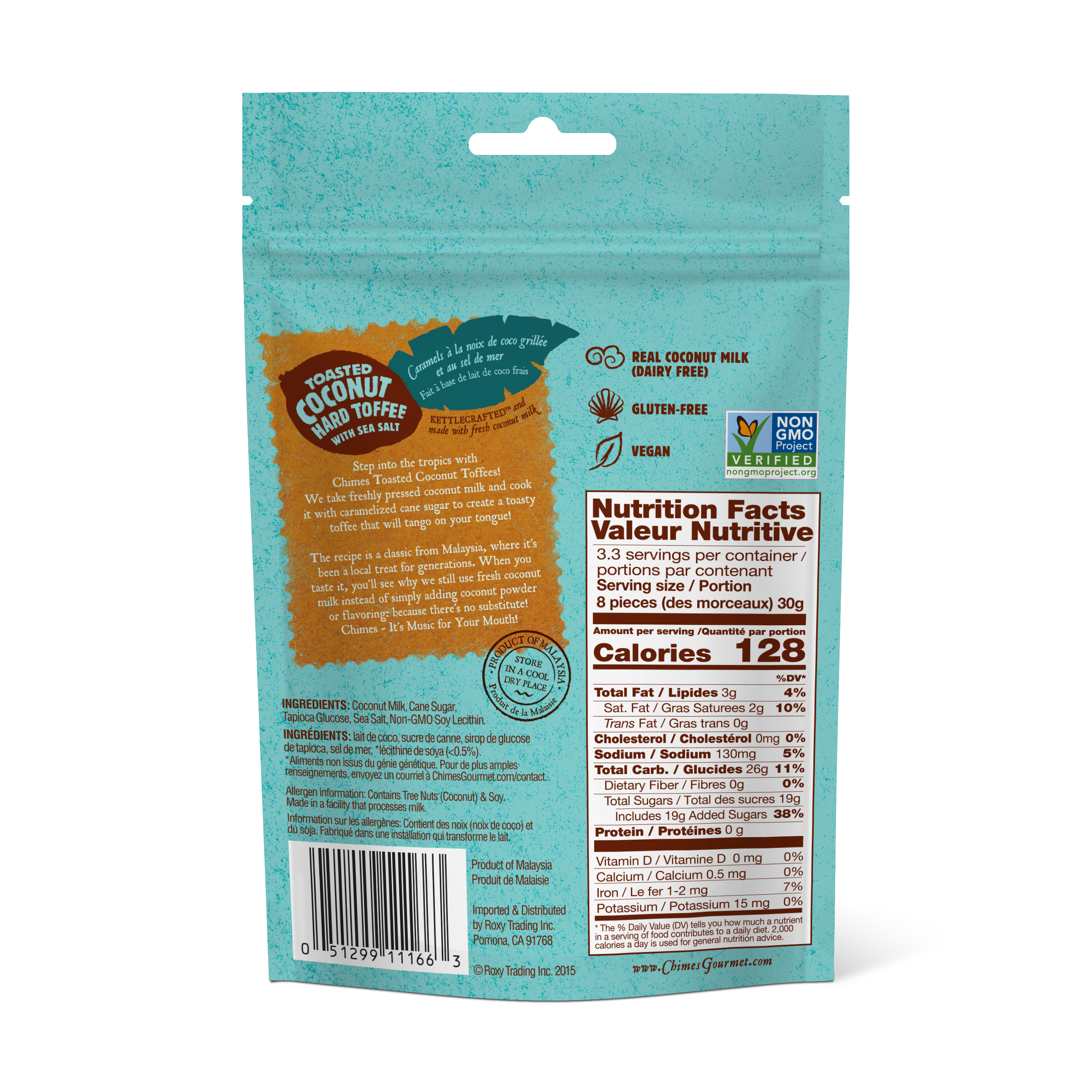 Chimes - Wholesale Hard Candy - Chimes Toasted Coconut Hard Toffee Candy - 3.5 oz Bag1