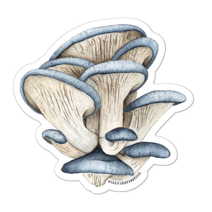 Blue Oyster Mushroom Sticker for wholesale by Lucky Bat Paper Co.