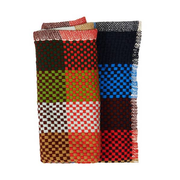 Plaid organico per bambini Chess Multi in cotone biologico intrecciato a mano per la vendita all'ingrosso da parte di Simon Key Bertman