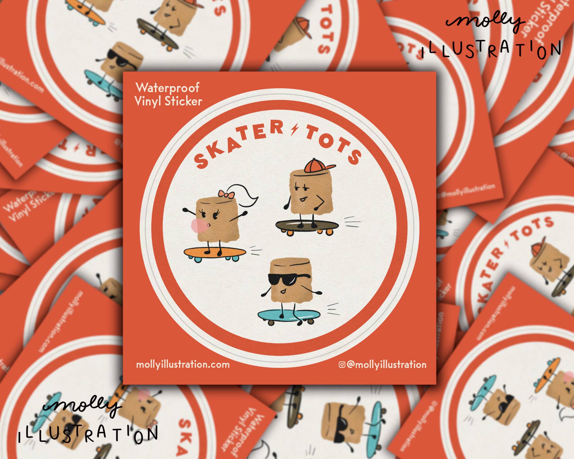 Molly Illustration - Wholesale Sticker - Skater Tots Skateboarding Potatoes Waterproof Vinyl Sticker0