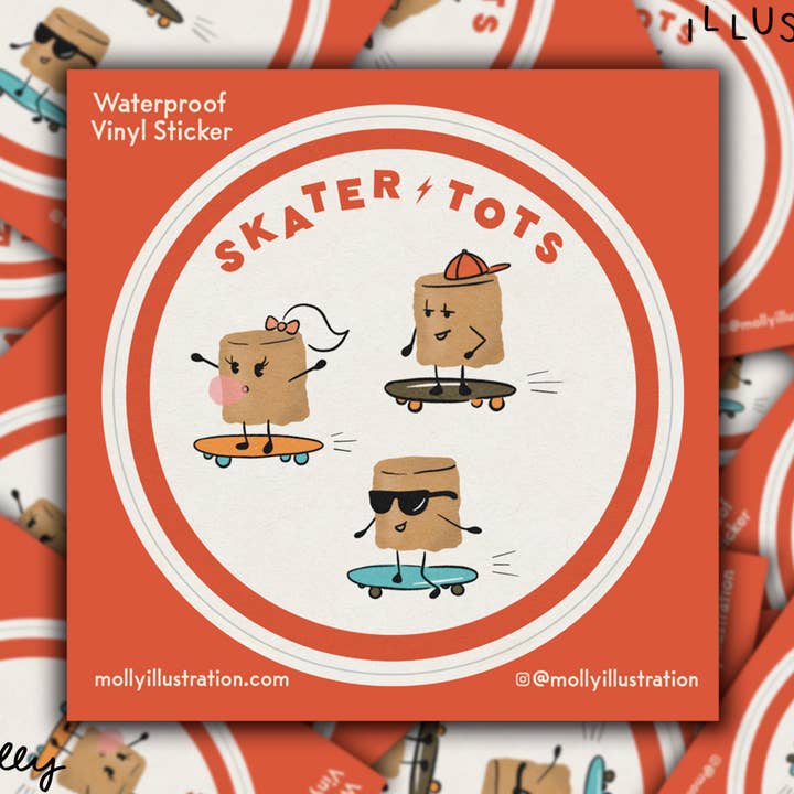 Molly Illustration – Großhandel Aufkleber – Skater Tots Skateboard Kartoffeln Wasserdichter Vinyl-Aufkleber0