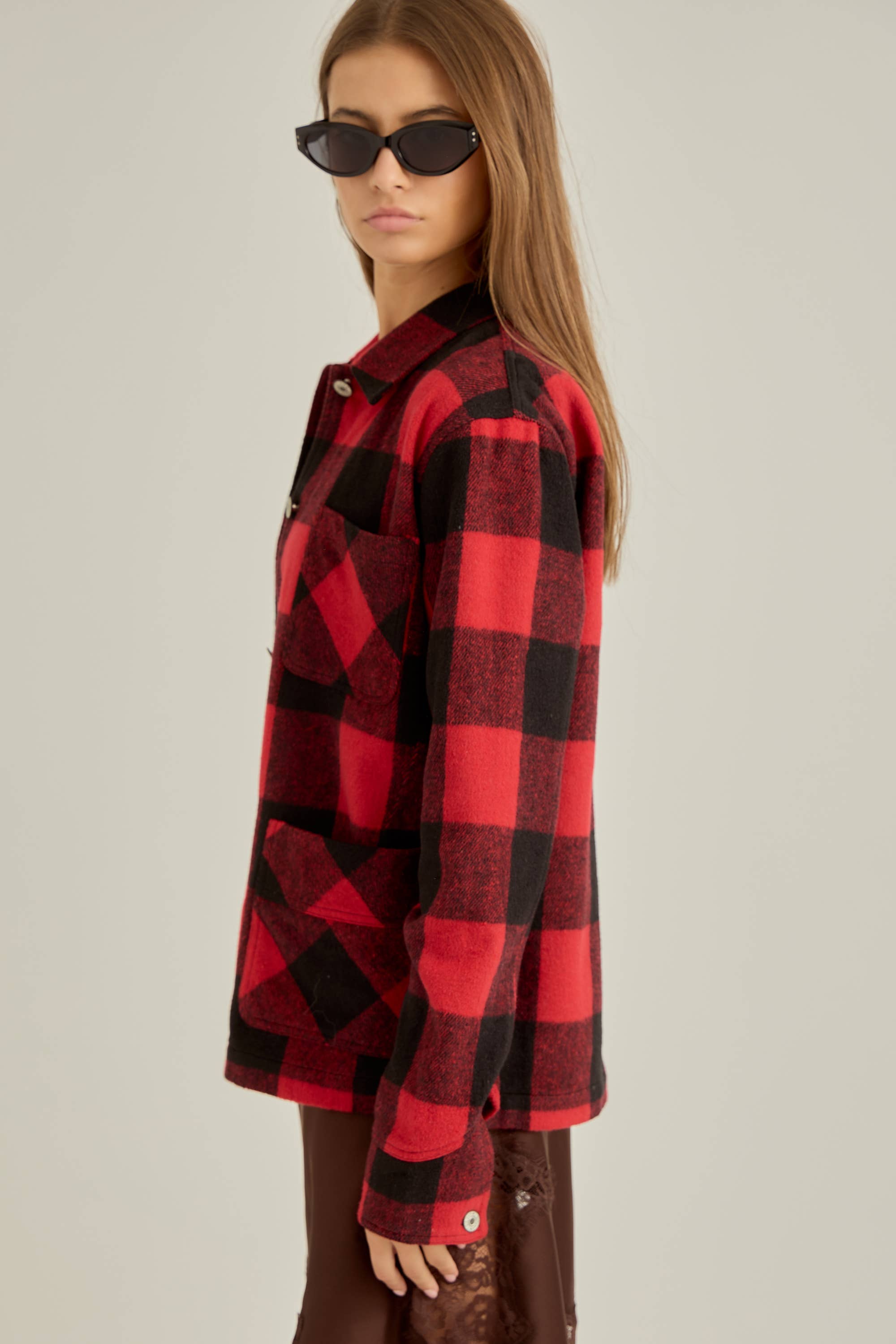 Red Black Winter flannel workwear jacket for wholesale on Faire5