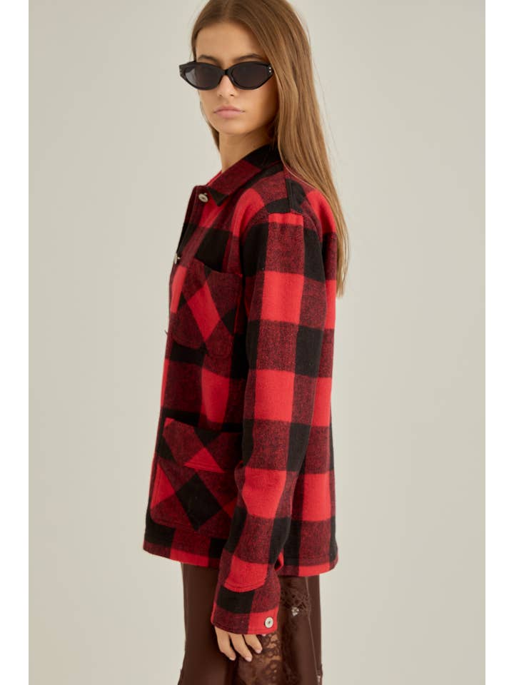 Red Black Winter flannel workwear jacket for wholesale on Faire5