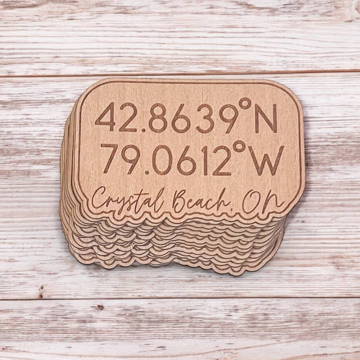 Wild Larch Creative - Wholesale Sticker - CUSTOM Coordinates Wood Sticker Decal | Personalized | GPS