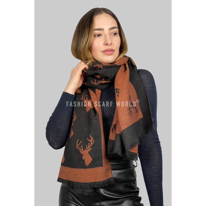 Fashion Scarf World - Wholesale Scarf - Women's - Repeat Stag Print Wool Scarf