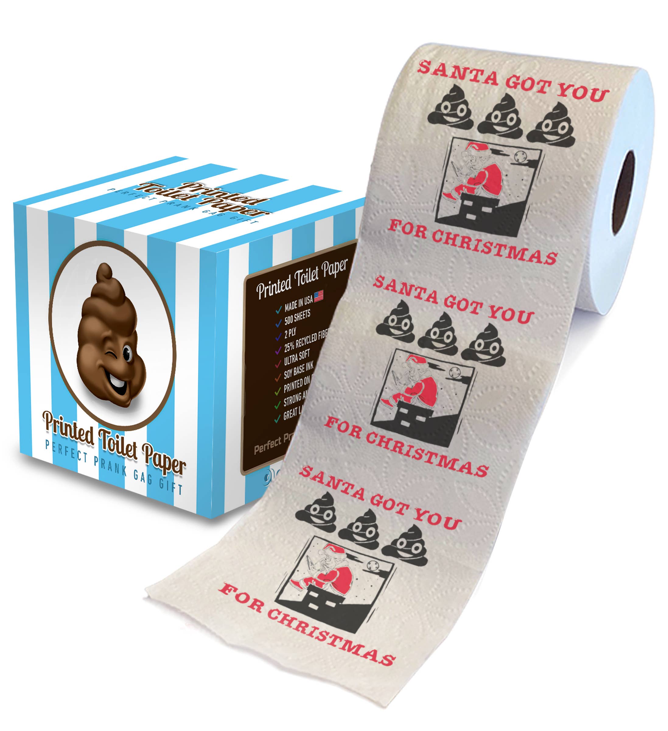 Cota Global - Vente Papier toilette - PAPIER TOILETTE IMPRIMÉ - LE PÈRE NOËL T'A APPORTÉ DU CACA POUR NOËL0