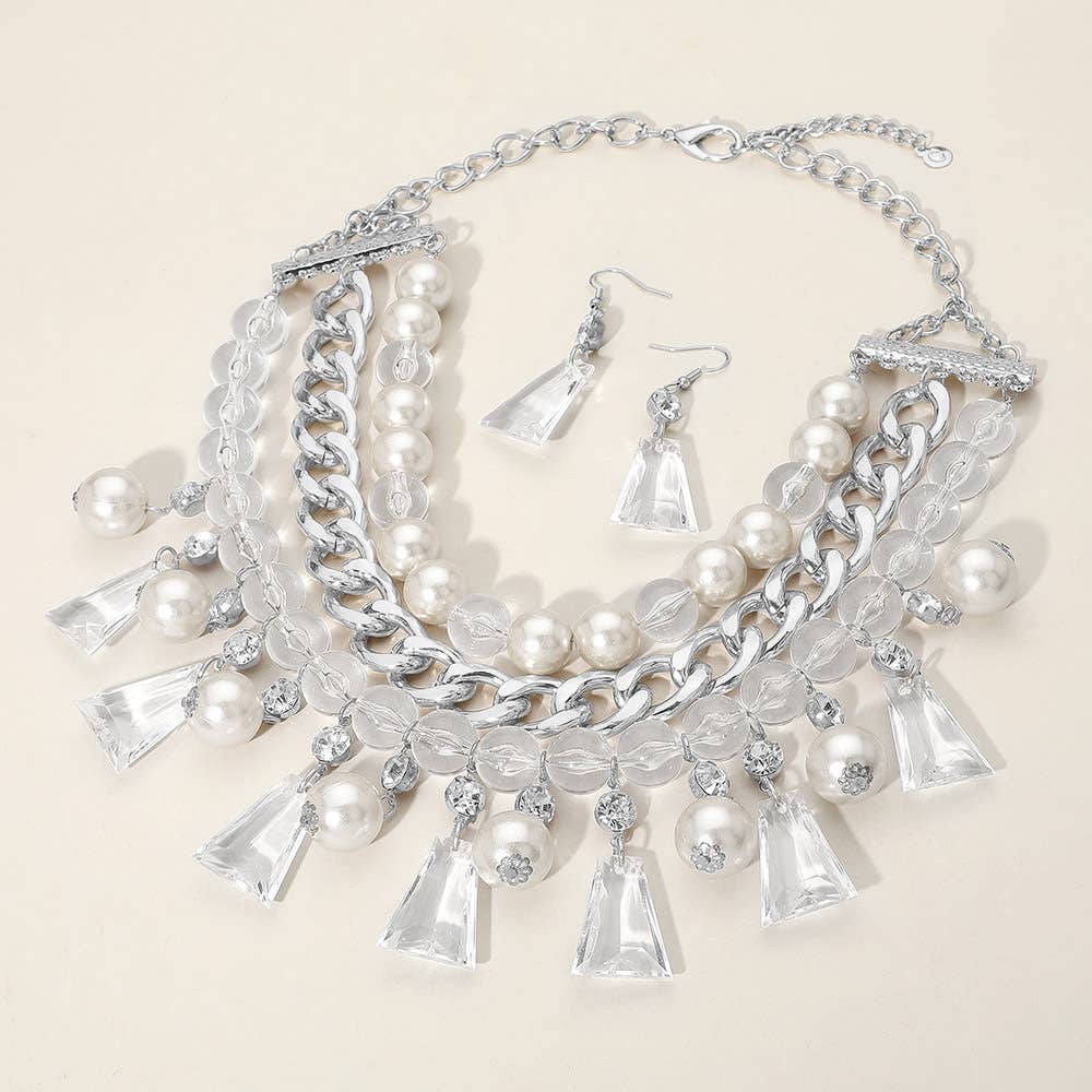 Sensibling Corp. - Wholesale Jewelry Set - Pearl Lucite Bead Statement Necklace
2